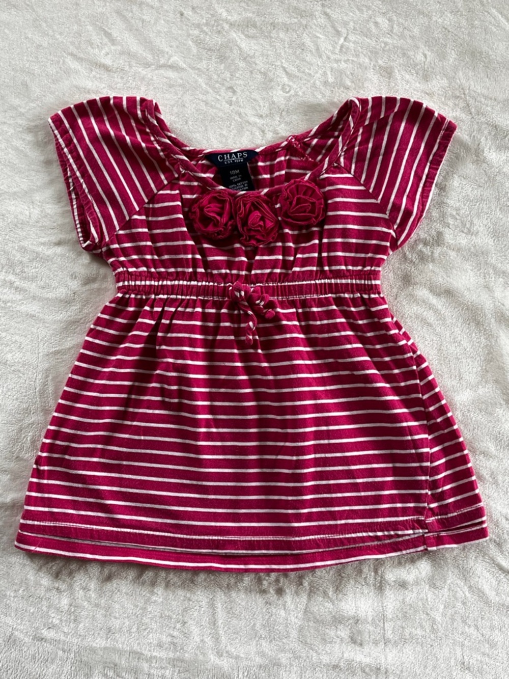 Chaps Pink and White Striped Floral Accent Casual Dress